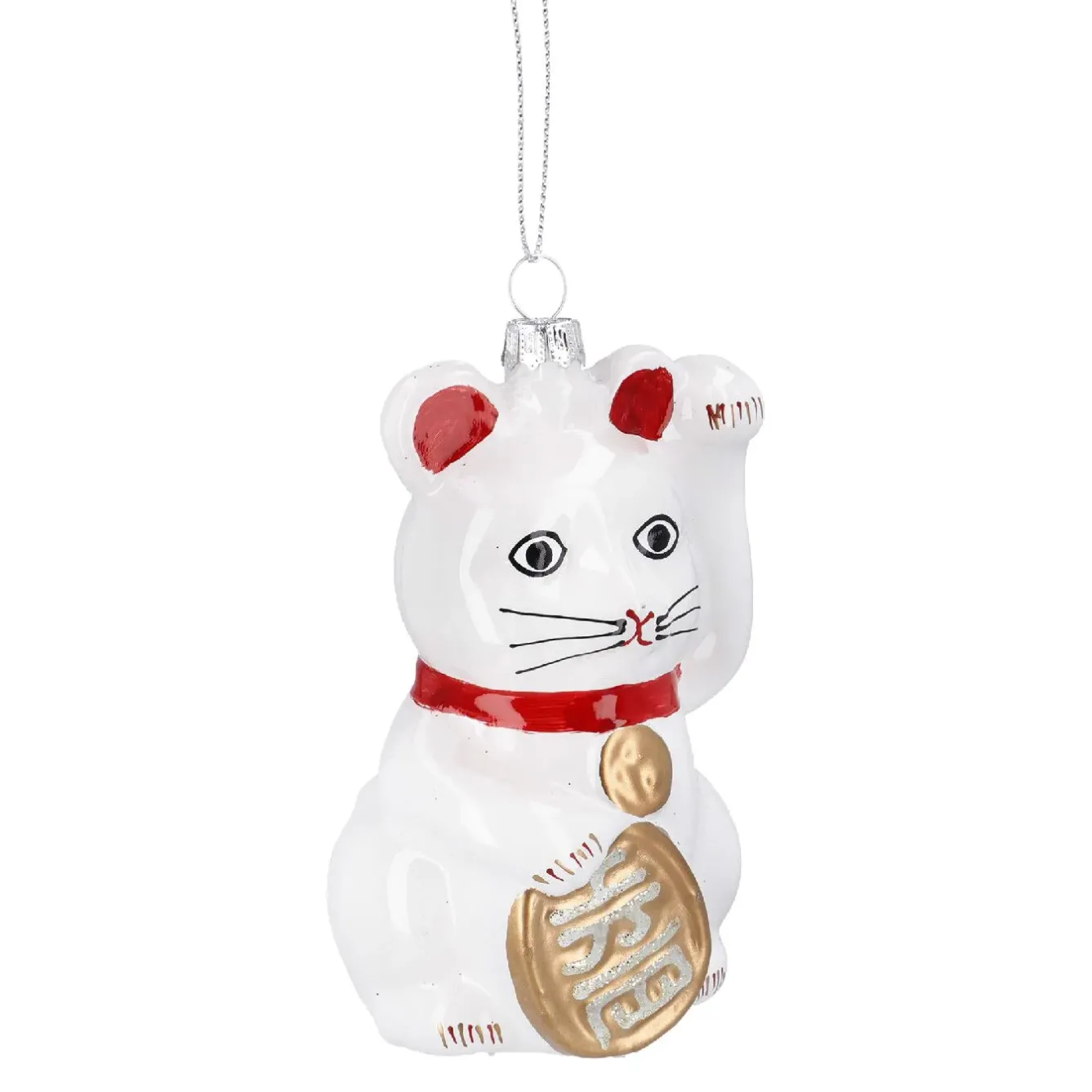Anhänger Fancy, Bunt, Winkekatze/weiß, 10 Cm Weihnachtsbaumschmuck