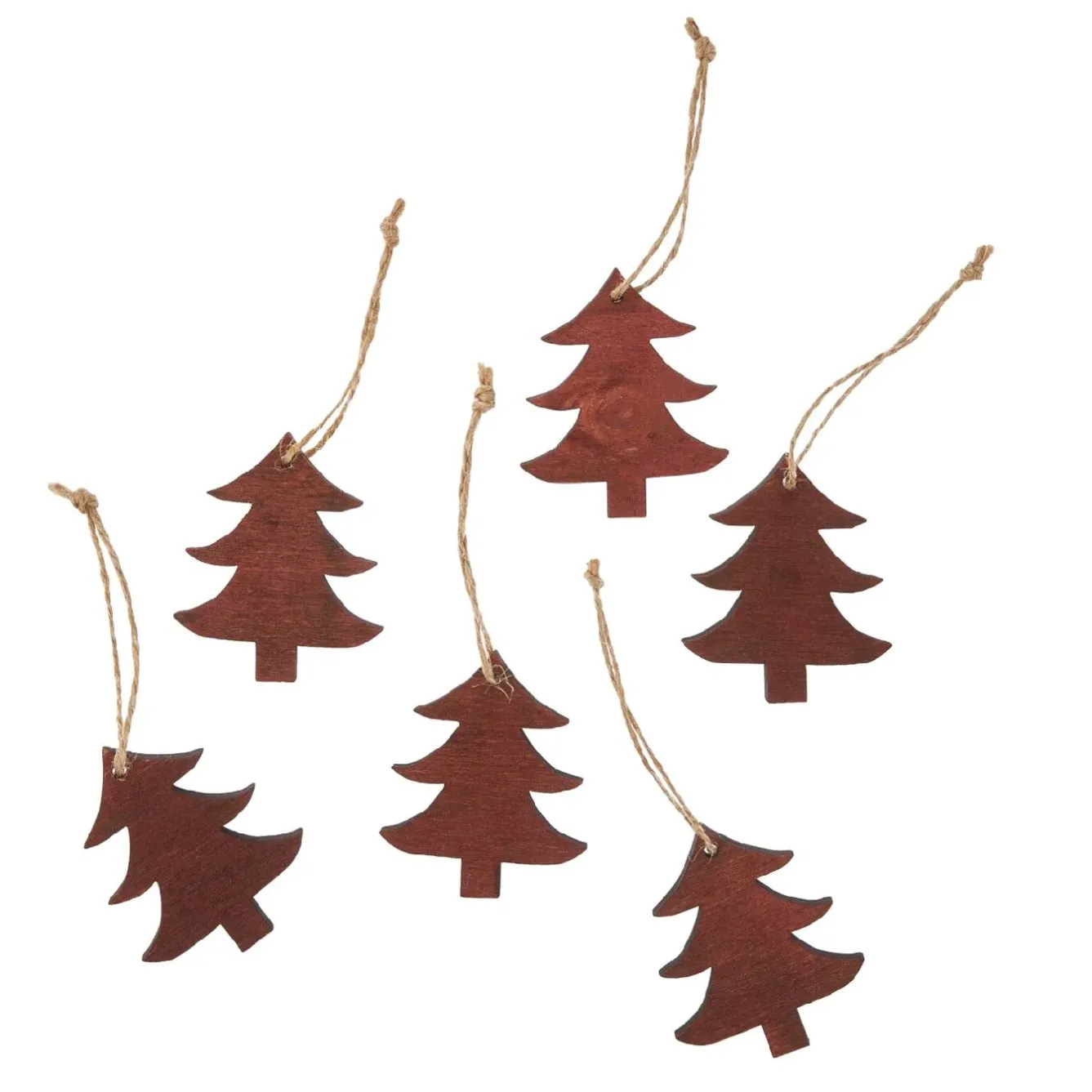 New 6er Set Anhänger Holz, Tanne, Dunkelbraun Weihnachtsbaumschmuck|Adventskränze & Zubehör