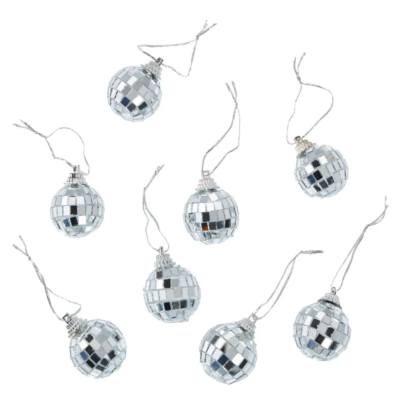 Outlet 8er Set Discokugel, Silber, 3 Cm Deko-Anhänger|Weihnachtsbaumschmuck