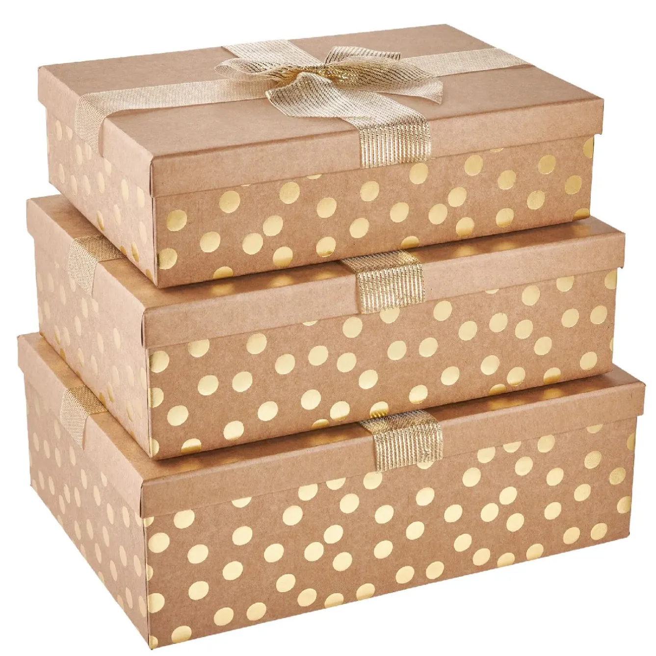 New 3er Set Geschenkkarton Dots/Schleife, Gold/lurex Geschenkverpackung|Geschenkverpackungen