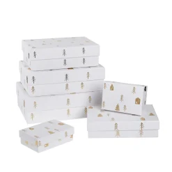 New 6er Set Geschenkkarton Prägung, Haus/weiß/gold Geschenkideen|Geschenkverpackungen