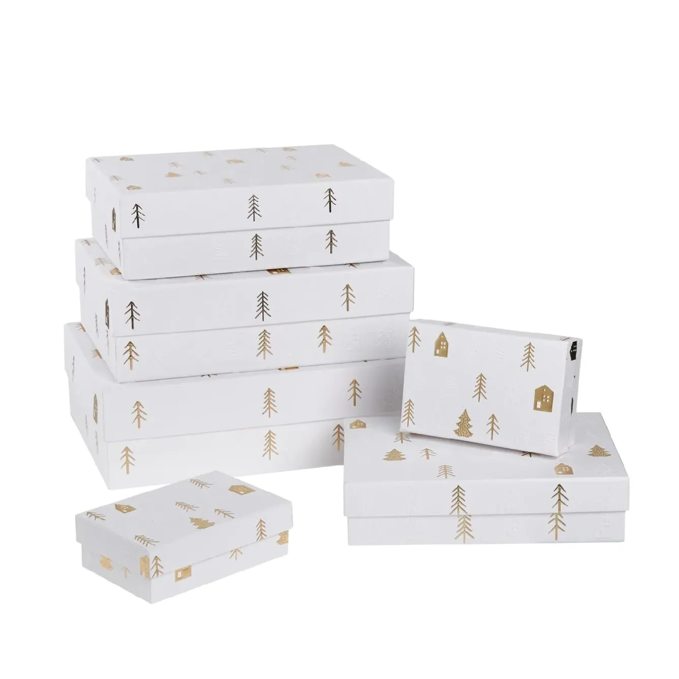 New 6er Set Geschenkkarton Prägung, Haus/weiß/gold Geschenkideen|Geschenkverpackungen