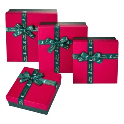 4er Set Geschenkkarton Schleife, Dunkelgrün/rot Geschenkideen|Geschenkverpackungen