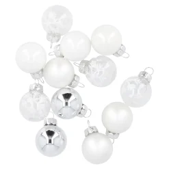 Hot 12er Set Glaskugeln 2,5 Cm, Weiß/silber/frost Weihnachtsbaumschmuck|Adventskränze & Zubehör
