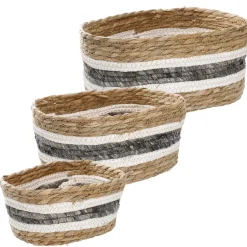 Discount 3er Set Korb Natur, Eckig/natur/grau/weiß Organisation