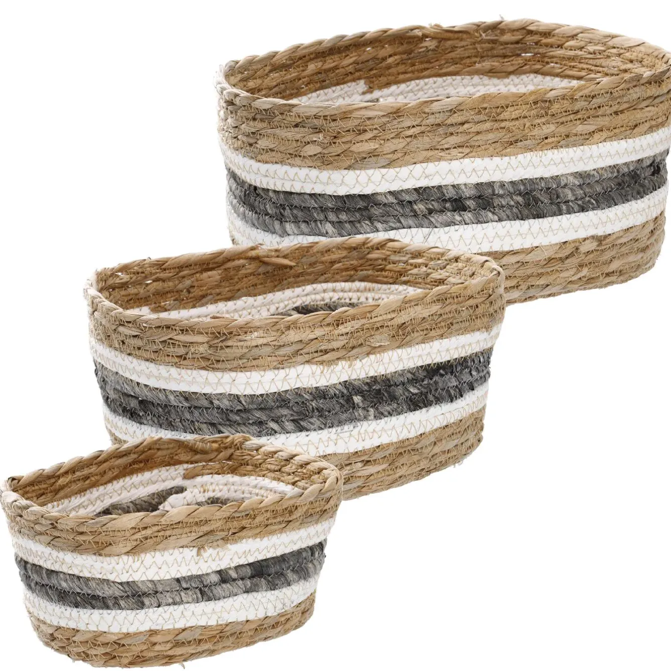 Discount 3er Set Korb Natur, Eckig/natur/grau/weiß Organisation