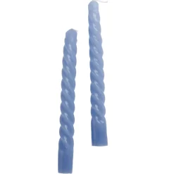 Outlet 2er Set Stabkerze, Gedreht, Grau/blau, 18 Cm Tischdeko|Kerzen & Kerzenständer