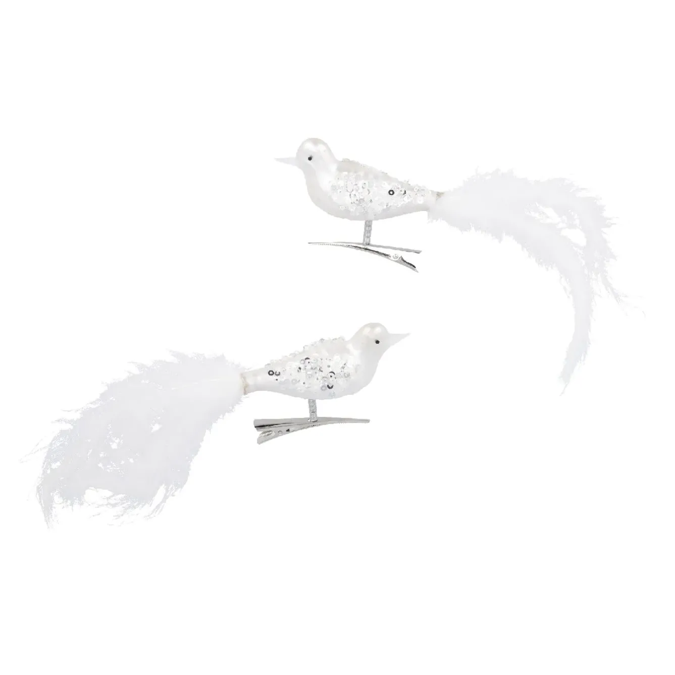 Outlet 2er Set Vogel-Clip Pailletten, Weiß/matt, 11 Cm Weihnachtsbaumschmuck|Adventskränze & Zubehör