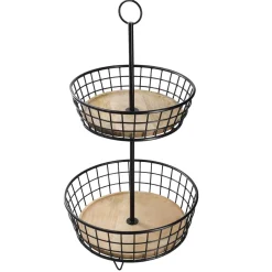 Outlet Etagere Holz/Metall, 2 Körbe, Schwarz, 68 Cm Geschenkideen|Etageren