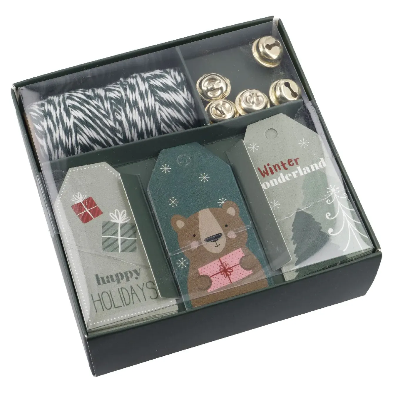 Outlet Geschenke-Set, Grün-weiß/grün, Kordel/Anhänger/Glocke Adventskalender|Geschenkverpackungen