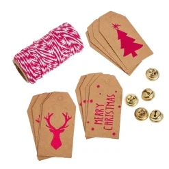 Clearance Geschenke-Set, Rot-weiß-natur, Kordel/Anhänger/Glocke Geschenkverpackung|Geschenkverpackungen