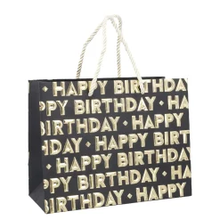 Outlet Geschenktüte Happy Birthday, Schwarz, 23 X 18 Cm Geschenkverpackung|Geburtstag