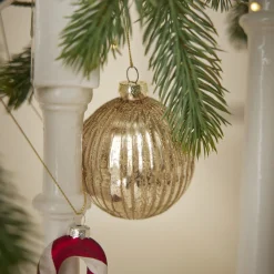 Glaskugel Dekor, Rillen/gold, 8 Cm Weihnachtsbaumschmuck