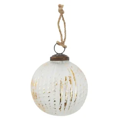 Best Glaskugel Längsrillen, Creme/gold, 7 Cm Weihnachtsbaumschmuck