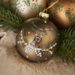 Hot Glaskugel Vintage, Hirsch/braun/matt, 8 Cm Weihnachtsbaumschmuck