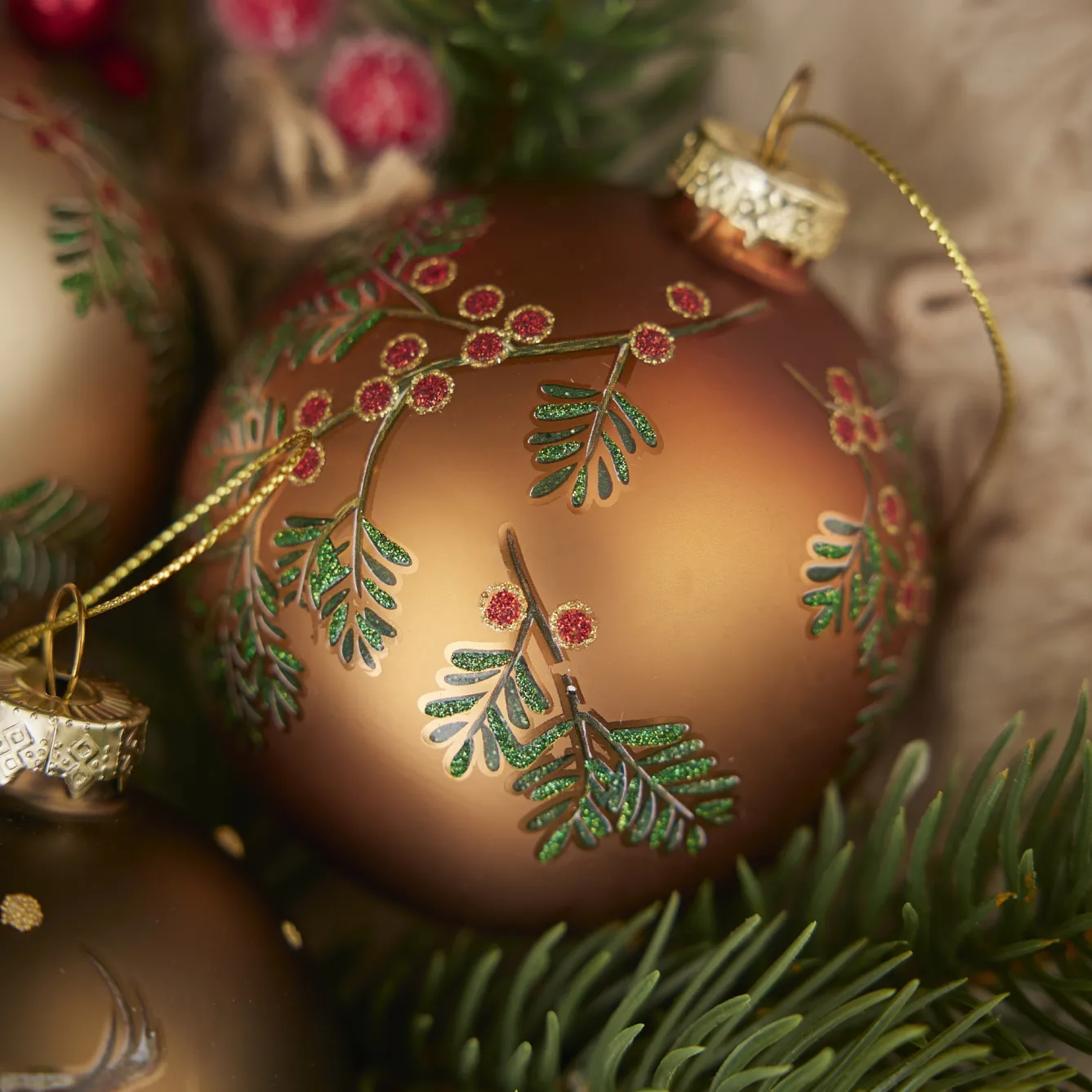 Hot Glaskugel Vintage, Ilex/kupfer/matt, 8 Cm Weihnachtsbaumschmuck