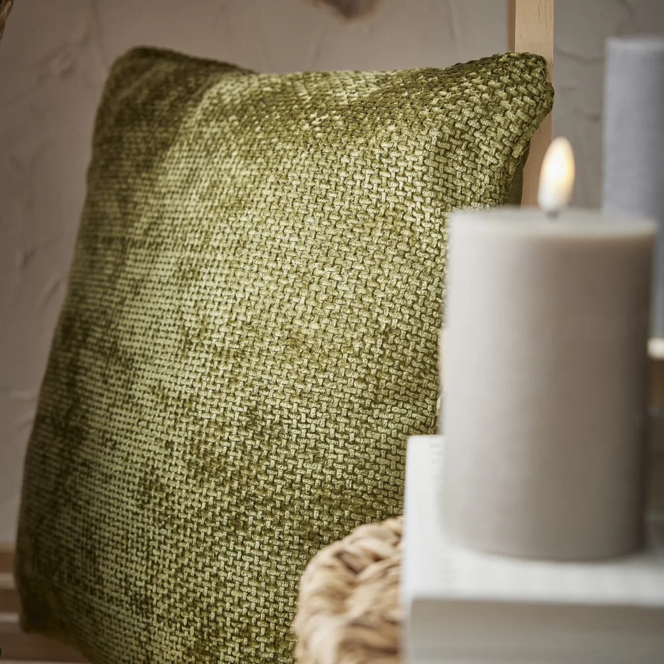 Outlet Kissen Chenille, Grün, 45 X 45 Cm Textilien