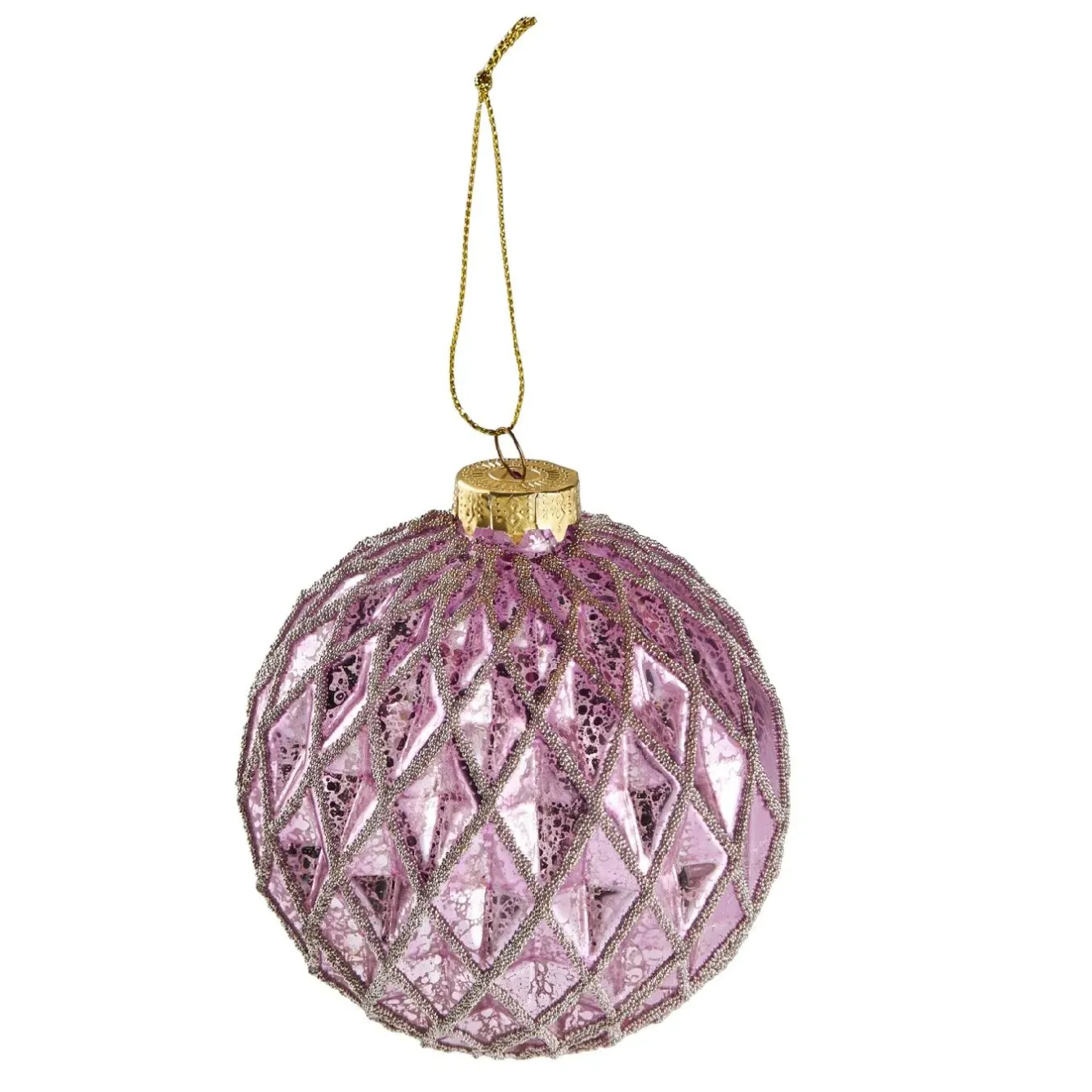 Kugel Relief, Rauten/lila/gold, 10 Cm Weihnachtsbaumschmuck|Weihnachten
