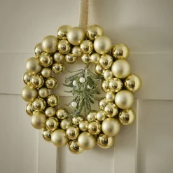 Outlet Kugelkranz Kunststoff, Champagner, 34 Cm Weihnachtsdeko