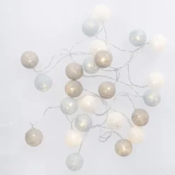 Clearance LED-Lichterkette Textilball, Hellblau/weiß/hellgrau, 24er Lichterwelt