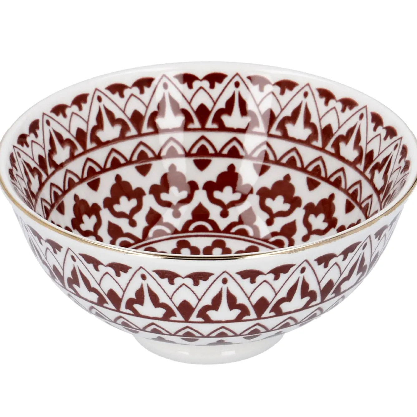 New Schale China, Tief, Bordeaux/weiß, Goldrand, Orient Küche